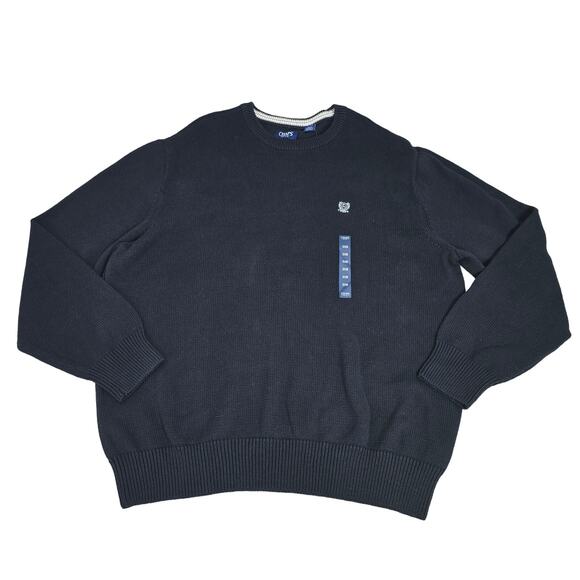 Chaps Knit Sweater Mens 3XB Big & Tall Black White Embroidered Logo Crewneck NEW - Picture 1 of 10